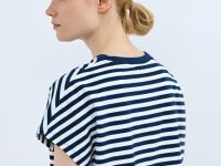 Футболка в полоску со спущенным плечом, Синий
