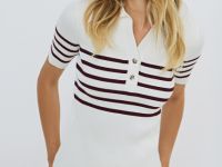 Джемпер в рубчик с воротником-поло, Фиолетовый