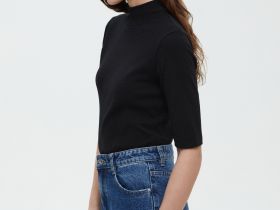 Джемпер с коротким рукавом и воротником-стойкой