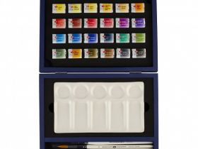 Набор акварели "Белые Ночи" 24 шт х 2,5 мл, кисти, фарфоровая палитра, синее дерево