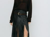 Мини-юбка из искусственной кожи с бахромой, Коричневый