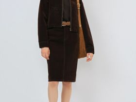 Джинсовая юбка с бархатным напылением, Коричневый