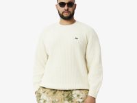 Мужской толстый шерстяной свитер Lacoste с круглым вырезом