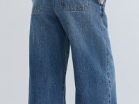 Широкие джинсы с высокой посадкой и ремнем, Синий