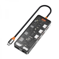 Адаптер Wiwu Cyber HUB USB-C 11 в 1 на 3xUSB 3.0/USB 2.0/SD/TF (2.0)/HDMI/RJ45/VGA/PD/Audio (CB011) (Gray)