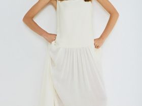 Платье А-силуэта на тонких бретелях, Бежевый