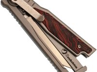 Фронтальный складной нож Reate EXO-M, сталь Elmax, рукоять чёрно-красный G10