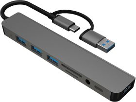 USB-хаб Pero MH01 USB / USB-C + USB / USB-C / mini-jack Серый