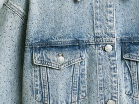 Джинсовая куртка со стразами, Голубой