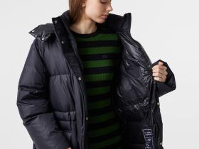 Женский длинный пуховик Lacoste оверсайз с регулируемой талией