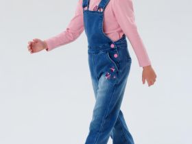 Полукомбинезон текстильный джинсовый утепленный флисом для девочек