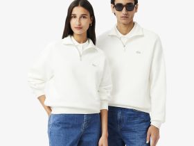 Хлопковый свитшот Lacoste унисекс свободного кроя из плотного флиса с застежкой-молнией на воротнике