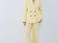 Двубортный жакет со льном, Желтый