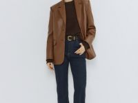 Однобортный жакет из искусственной кожи, Оранжевый