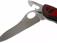 Складной нож спасателя Victorinox Dual Pro One Hand, сталь X55CrMo14, рукоять нейлон, красный