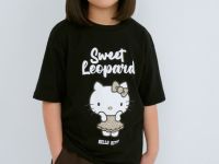 Футболка с принтом Hello Kitty для девочек, Черный