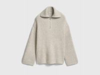 Джемпер с воротником-стойкой на молнии, Бежевый