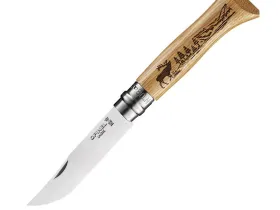 Нож Opinel №8, нержавеющая сталь, рукоять дуб, гравировка олень