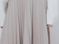 Плиссированная юбка миди A-силуэта, Бежевый