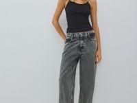 Свободные прямые джинсы средней посадки, Серый