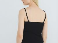 Топ в рубчик с декором из кружева, Черный