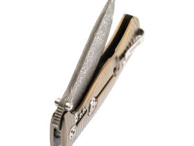 Нож складной LionSteel SR1DI G, сталь дамаск, рукоять титан