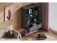 Стеллаж Изи 90x152 Графитовый/Розовый