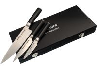 Набор из 3-х кухонных ножей Samura Mo-V в подарочной коробке  "Поварская тройка", сталь AUS-8, рукоять G10