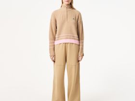 Женский короткий свитер Lacoste на молнии с длинным рукавом