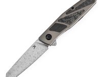 Складной нож Kansept Cru сталь Damascus, рукоять Bronze Titanium/Twill Carbon Fiber