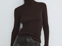 Водолазка из шерсти в рубчик, Коричневый