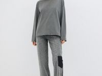 Лонгслив оверсайз с принтом, Серый