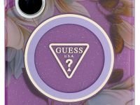 Чехол Guess Glitter Flowers Triangle MagSafe для Galaxy S25 Ultra фиолетовый