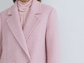 Длинное двубортное пальто из шерсти, Розовый