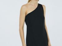 Платье миди изо льна на одно плечо, Черный