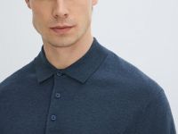 Вязаное поло с коротким рукавом, Синий
