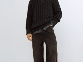 Вязаный джемпер поло с косами, Зеленый