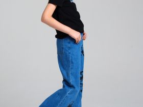 Брюки текстильные джинсовые для девочек