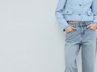 Свободные прямые джинсы средней посадки, Голубой