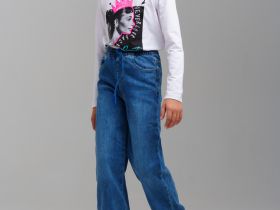 Брюки текстильные джинсовые утепленные для девочек