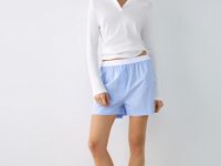 Пижамный лонгслив в рубчик, Белый