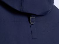 Пуховое полупальто с накладными карманами и капюшоном