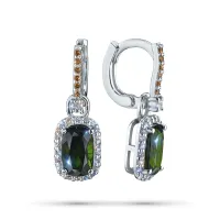 Серьги из белого золота с бриллиантами и хромдиопсидами э4736сг03260356