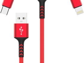 Кабель Pero DC-06 USB / Apple Lightning / microUSB / USB-C 2 м Красный