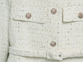 Твидовый однобортный жакет с поясом, Бежевый