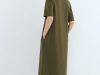 Платье-футболка с разрезом, Зеленый