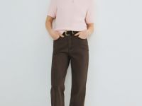 Джемпер из пушистой пряжи с коротким рукавом, Розовый