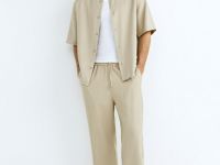 Рубашка из вискозы с коротким рукавом, Бежевый