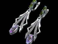 Серьги из серебра с аметистами, гранатами и хромдиопсидами э0681сг01260358