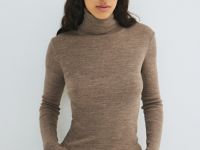 Водолазка из шерсти в рубчик, Коричневый